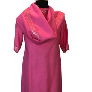 Vintage 1960s custom gown pink maxi dress slender Barbiecore prom size medium